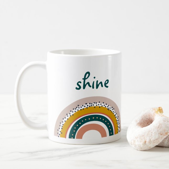 Trendy Boho Rainbow Shine Bright Moderne Textpunkt Kaffeetasse (Mit Donut)