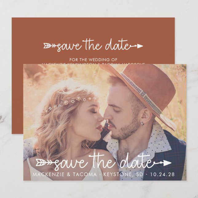 Trendy Boho Tribal Typografy Foto Save the Date (Vorne/Hinten)
