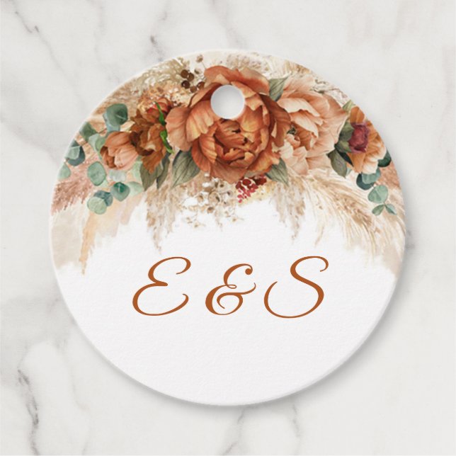 Trendy boho tropische Terrakotta Floralinitis Geschenkanhänger (Vorderseite)