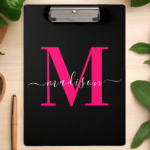 Trendy Bold Hot Pink & Black Monogram Girl