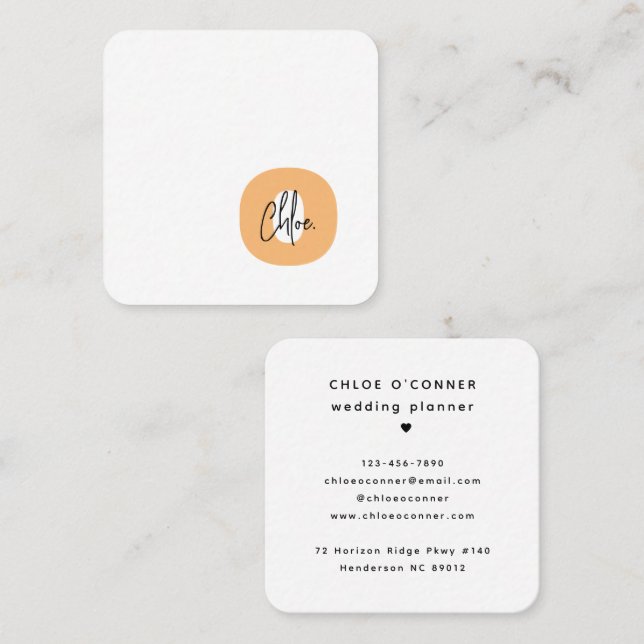 Trendy Bold Monogram Orange Initial Script Name Quadratische Visitenkarte (Vorne/Hinten)