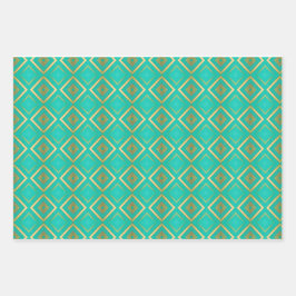 Trendy Bold Türkise Blue und Gold Print Geschenkpapier Set