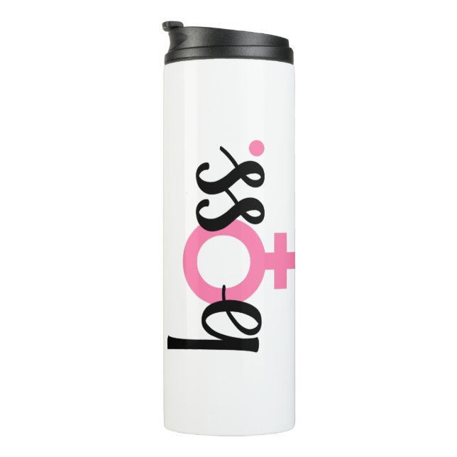 Trendy Boss Lady Moderne Typografie Pink Black Thermosbecher (Nach rechts gedreht)