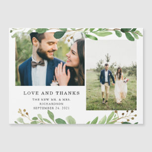 Trendy Botanical Blätter   Foto Wedding Vielen Dan Magnetkarte