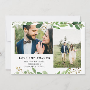 Trendy Botanische Blätter Hochzeit von zwei Fotos Dankeskarte