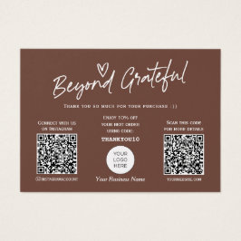 Trendy braune moderne Skript QR-Code Dank Karte
