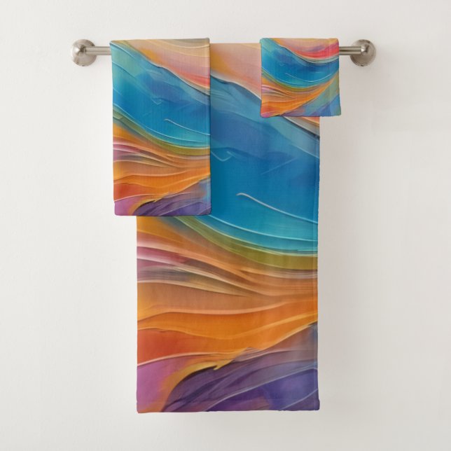 Trendy Bright Abstrakt Blue Gelb Pattern Badhandtuch Set (Insitu)