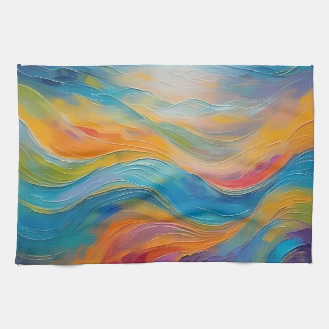 Trendy Bright Abstrakt Blue Gelb Pattern Geschirrtuch (Horizontal)