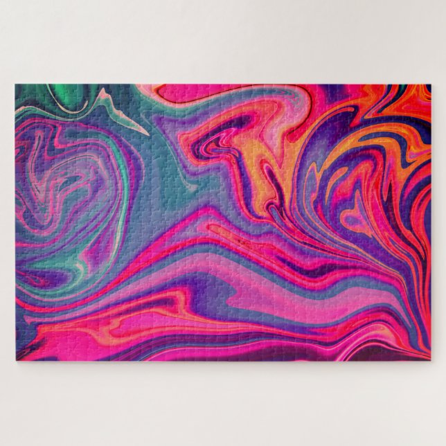 Trendy Bright Blue Pink Green Abstrakt Pattern (Horizontal)