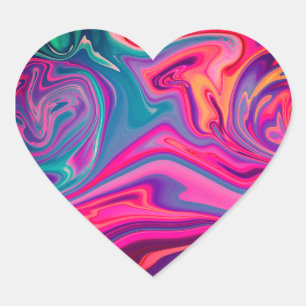 Trendy Bright Blue Pink Green Abstrakt Pattern Herz-Aufkleber