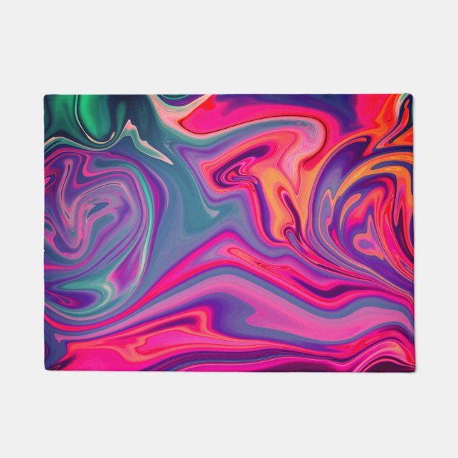 Trendy Bright Blue Pink Green Abstraktes Muster Fußmatte (Vorderseite)