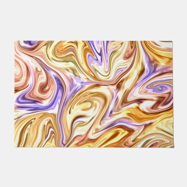 Trendy Bright Gold Lila Waves Abstraktes Muster Fußmatte (Vorderseite)