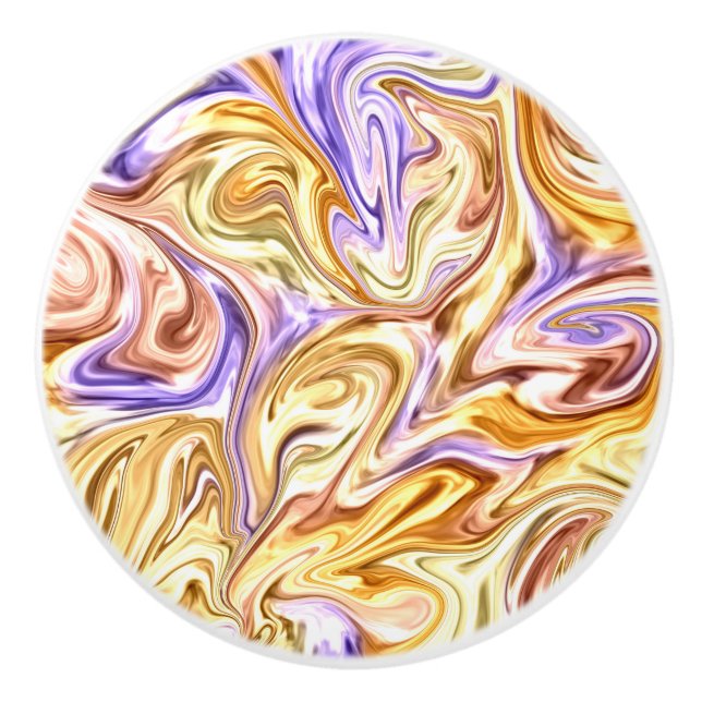 Trendy Bright Gold Lila Waves Abstraktes Muster Keramikknauf (Vorderseite)