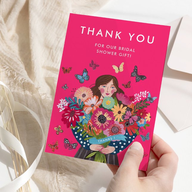 Trendy Bright Pink Bridal Shower  Dankeskarte (Trendy Bright Pink Bridal Shower Thank You Card)
