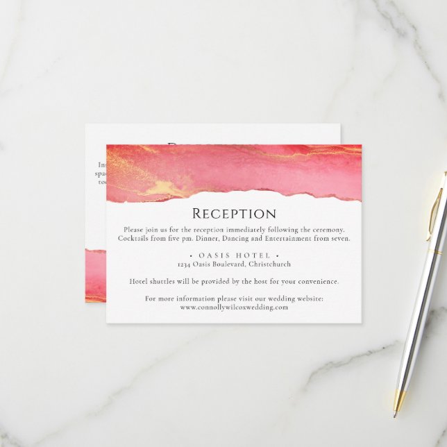 Trendy Bright Pink Wedding Information Card RSVP Karte (Vorderseite/Rückseite Beispiel)