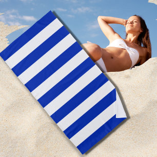 Trendy Bright Summer Primary Blue Stripes Strandtuch