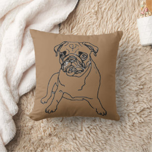 Trendy Brown Pug Dog Drawing Cushion Pillow Kissen