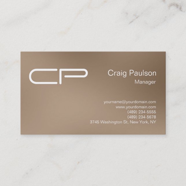 Trendy Browny Chic Monogram Business Card Visitenkarte (Vorderseite)