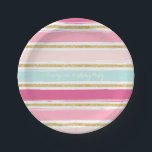 Trendy Brush Stripes Gold Glitzer Paper Teller<br><div class="desc">Mit dieser lustigen und trendigen Papiertafel,  die mit rosafarbenen,  blauen und heißen rosa Pinselstrichen mit goldenem Glitzer-Akzent für Imitate besticht,  verleihen Sie Ihrem Event noch mehr Glanz und Farbe. Diese modernen Teller können für jede Veranstaltung individuell angepasst werden.</div>