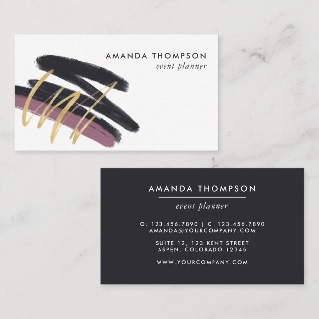 Trendy Brush Strokes Collage Business Card Visitenkarte (Vorne/Hinten)