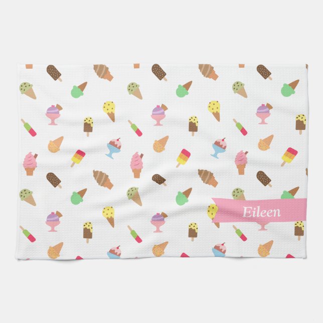 Trendy buntes Eiscreme-Muster personalisiert Handtuch (Horizontal)