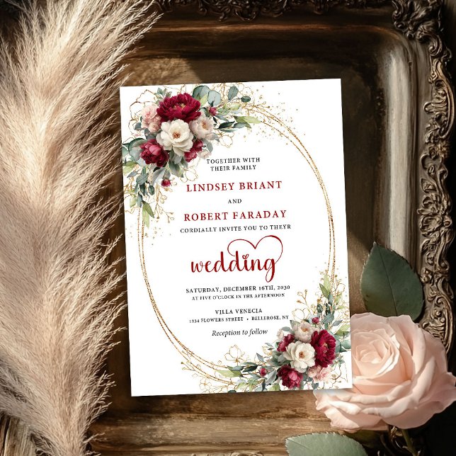 Trendy Burgundy Bohemian Wedding Floral Invite Einladung (Trendy Burgundy Bohemian Wedding Floral Invite)