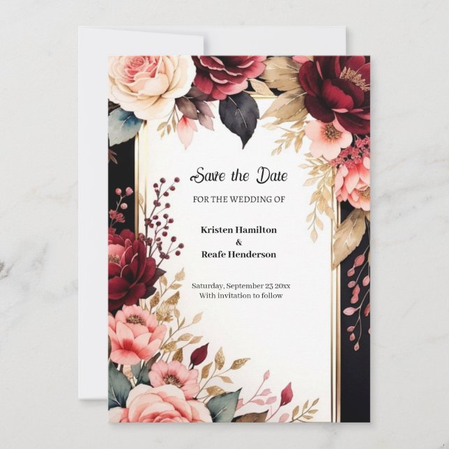 Trendy Burgundy Typografie Save The Date (Vorderseite)