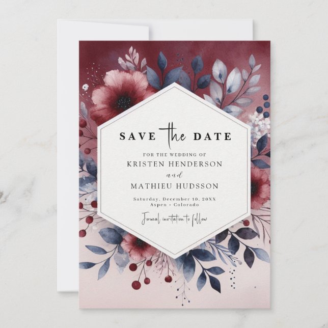 Trendy Burgundy Wedding Save The Date (Vorderseite)