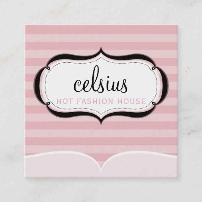 TRENDY BUSINESS CARD Boutique rosa Streifen Quadratische Visitenkarte (Vorderseite)