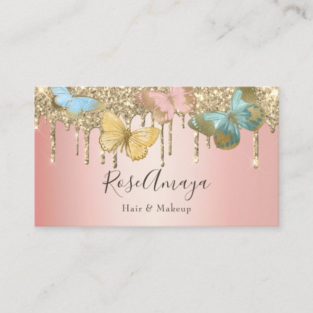 Trendy Butterfly Gold Glitzer Pink Beauty Industry Visitenkarte (Vorderseite)