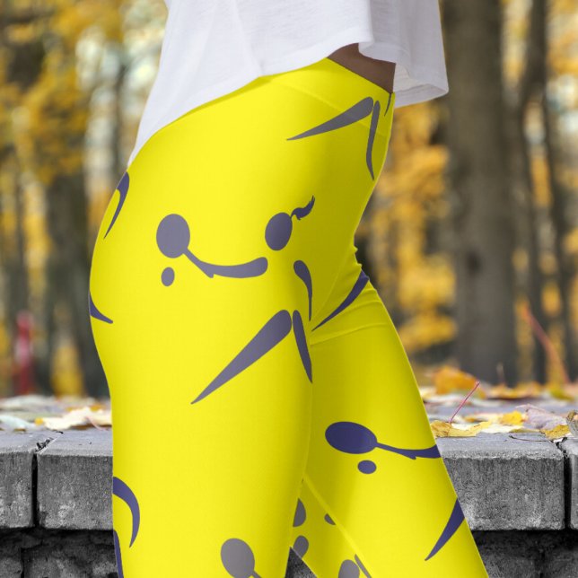 Trendy Cadmium Yellow Womens Tennis Pattern Leggings (Womens Tennis on Cadmium Yellow Leggings)