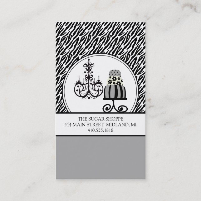 Trendy Cakery Zebra Print Business Cards Visitenkarte (Vorderseite)