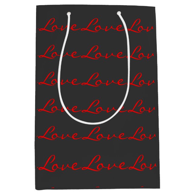Trendy Calligraphy Gray Red Liebe Wedding Mittlere Geschenktüte (Vorderseite)