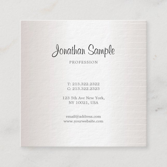 Trendy Calligraphy Sleek Design Glamour Silver Quadratische Visitenkarte (Vorderseite)