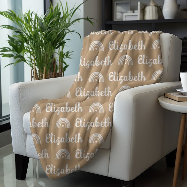 Trendy Camel Rainbow Custom Calligraphy Name Fleecedecke (Von Creator hochgeladen)
