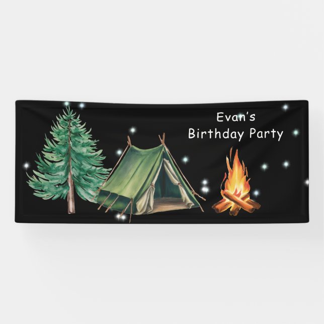 Trendy Camp Out Boys Geburtstagsparty Banner (Horizontal)