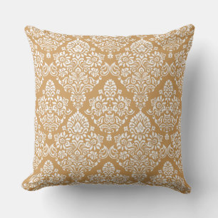 Trendy Carmel braun und weiß Damask Muster Kissen