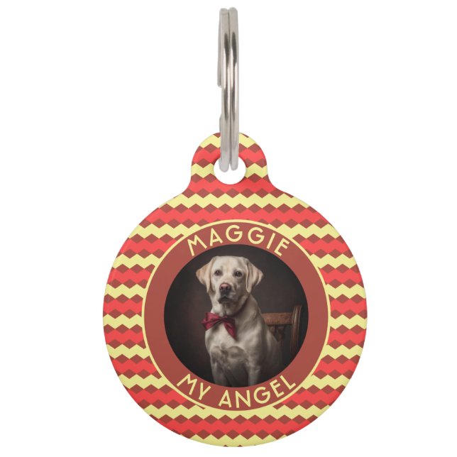 Trendy Cat Dad Gift Chevron Checkers Haustiermarke (Vorderseite)