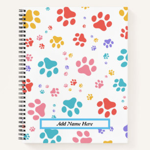 Trendy Cat Paw Print, benutzerdefinierbarer Name Notizbuch