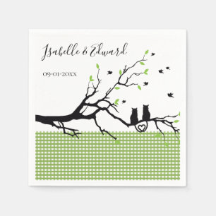 Trendy Cats in Liebe Moss Green Gingham Wedding Serviette
