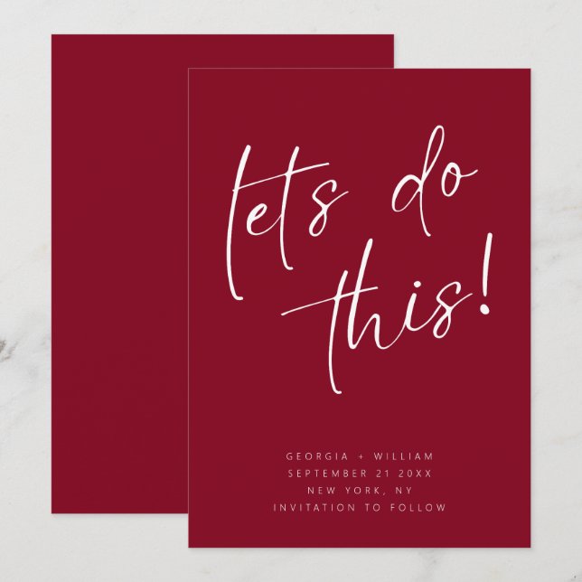 Trendy Cherry Red Minimal Script Typografie Save The Date (Vorne/Hinten)