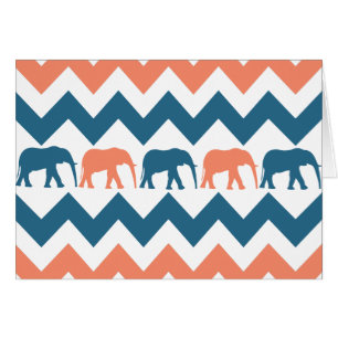Trendy Chevron Elephants Coral Blue Stripe Motif