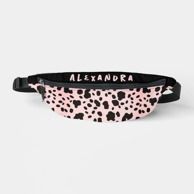 Trendy Chic Black Pink Kuh Tierart Name Bauchtasche (Vorderseite)