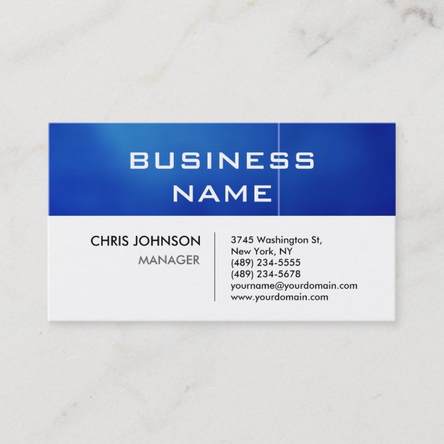 Trendy Chic Blue & White Manager Business Card Visitenkarte (Vorderseite)