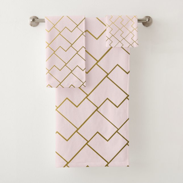 Trendy Chic Geometric Golden Blush Tiles Pattern Badhandtuch Set (Insitu)