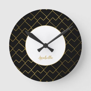 Trendy Chic Geometric Golden Blush Tiles Pattern Runde Wanduhr