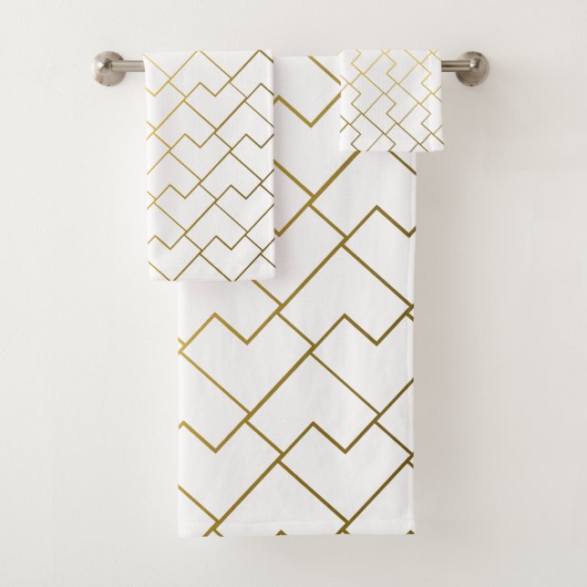 Trendy Chic Geometric Golden Tiles Pattern Badhandtuch Set (Insitu)