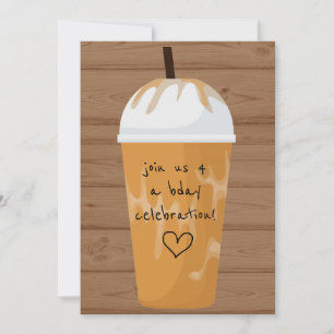 Trendy Chic Iced Coffee Wood Birthday Party Einladung