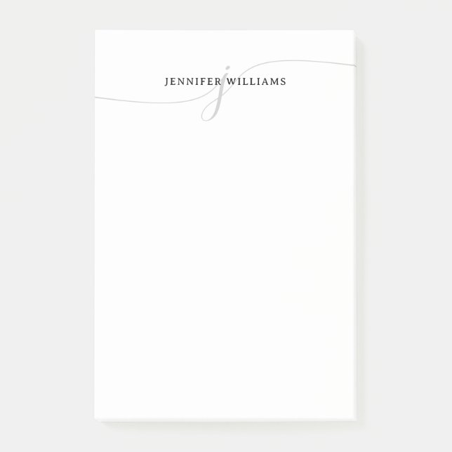 Trendy Chic Minimalistisch Black Gray Script Monog Post-it Klebezettel (Vorderseite)