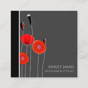 Trendy Chic Modern Red Floral Designer Stylist Quadratische Visitenkarte